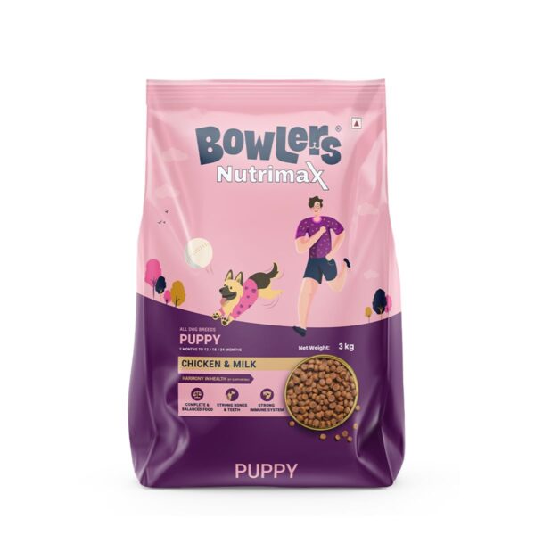 Bowlers Nutrimax Puppy Dry Dog Food | Chicken & Milk |3 kg | Smooth Digestion & Shiny Coat | Promote Healthy Growth | Strong Bones & Muscle Development