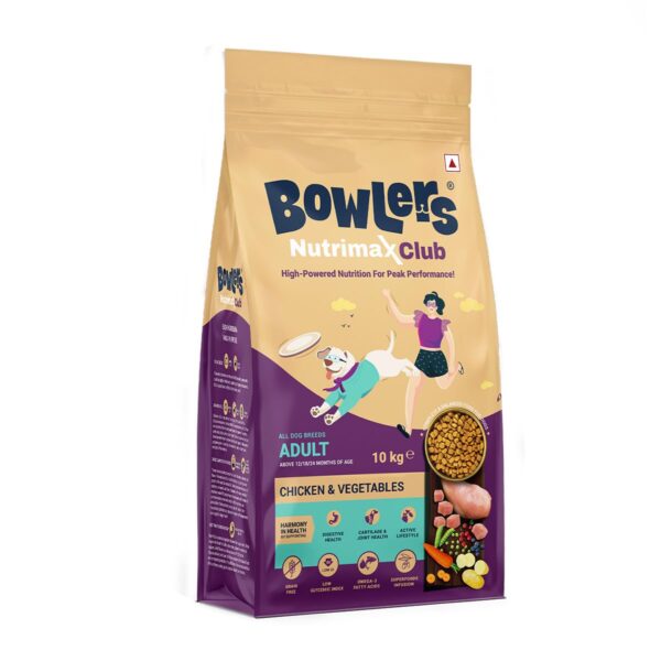 Bowlers Nutrimax Club Adult Dry Dog Food | Chicken & Vegetables | 10 Kg |100% Grain Free | 40% Reduction in Cell Damage | Reduced Risk of Diabetes | 3X Lower in Stool Odour