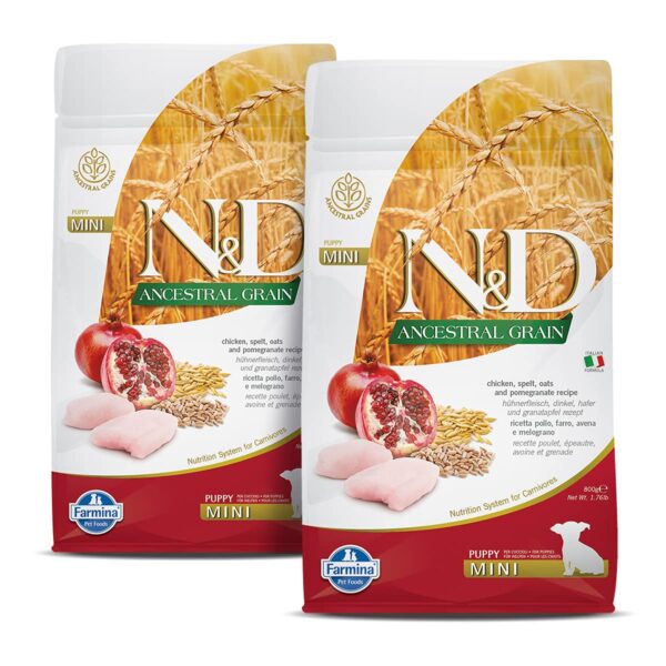 FARMINA PET FOODS N&D Ancestral Grain Dog Dry Pet Food,Puppy Mini Breed (Pack Of 2,Each 800Gms),Chicken & Pomegranate