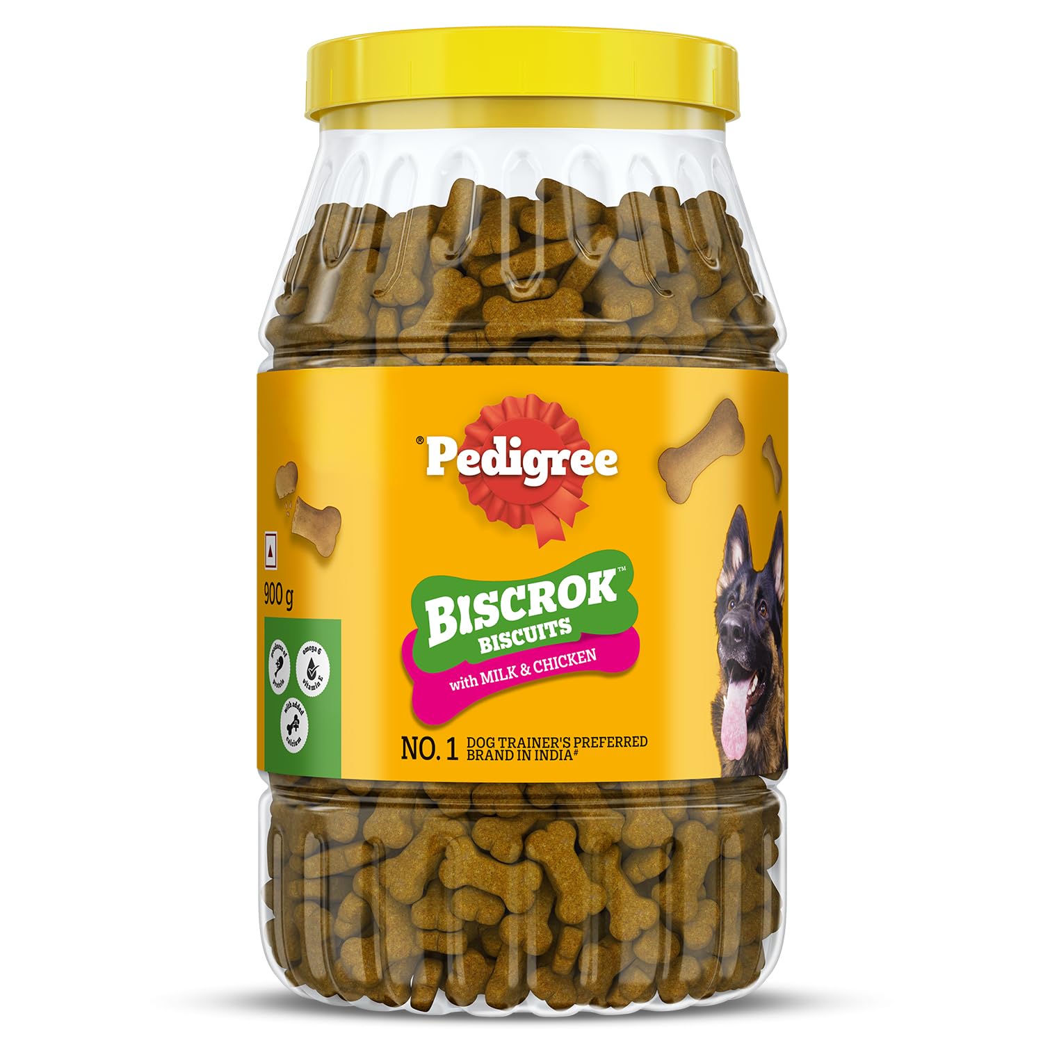 710jcamcLpL.716muWbBS5L.jpg Pedigree Biscrok (Above 4 Months) Dog Biscuits, Chicken and Milk Flavour, 900 g, No. 1 Dog Trainer’s Preferred Brand in India - Image 1