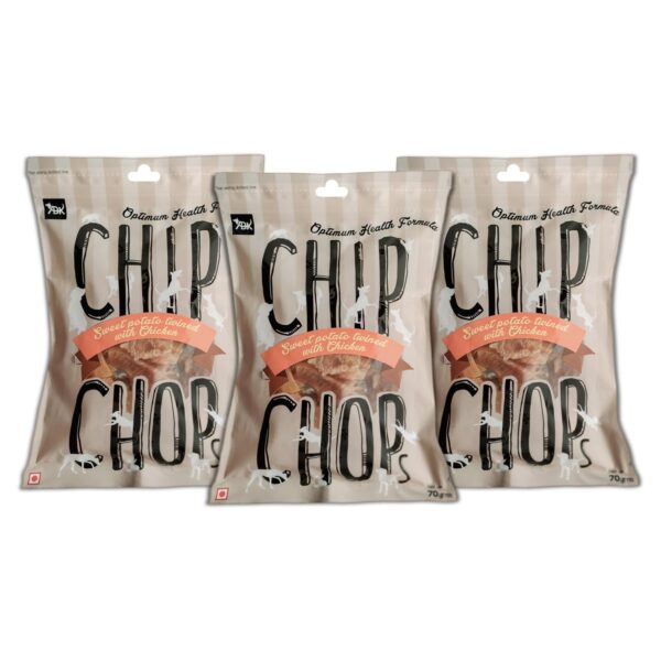 Chip Chops Dog Treats with Sweet Potato & Chicken Nutritional, Easy-to-Digest, No Artificial Flavours, All Breeds & Life Stages, Each 70g (Pack of 3)