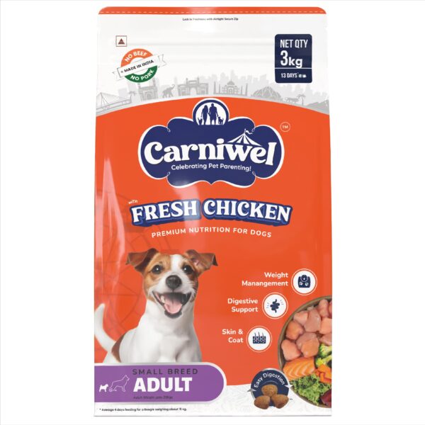 Carniwel Fresh Chicken Adult Dry Dog Food 3kg | Premium Nutrition | Natural Ingredients for Optimal Skin & Coat Health | Highly Palatable | Supports Joint Health