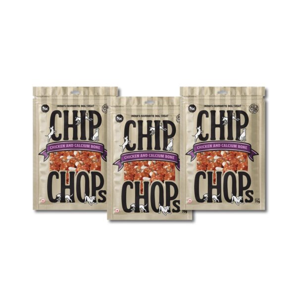 Chip Chops Chicken & Calcium Bone Dog Treats, Multi-Pack, Protein-Rich Chew Snacks for All Life Stages, Each 70g, (Pack of 3)