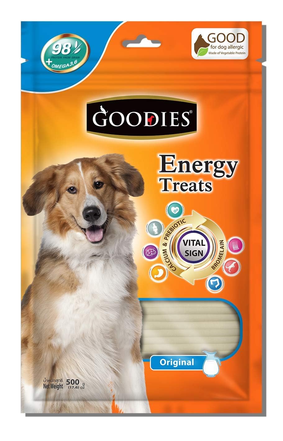 716CpEchZTL.716muWbBS5L.jpg Goodies Dog Energy Treats, Made of Vegetable Protein, 98% Digestible, Healthy Snack & Training Treat, Best for Dog with Meat Allergy - Calcium (500g) (Pack of 1) - Image 1