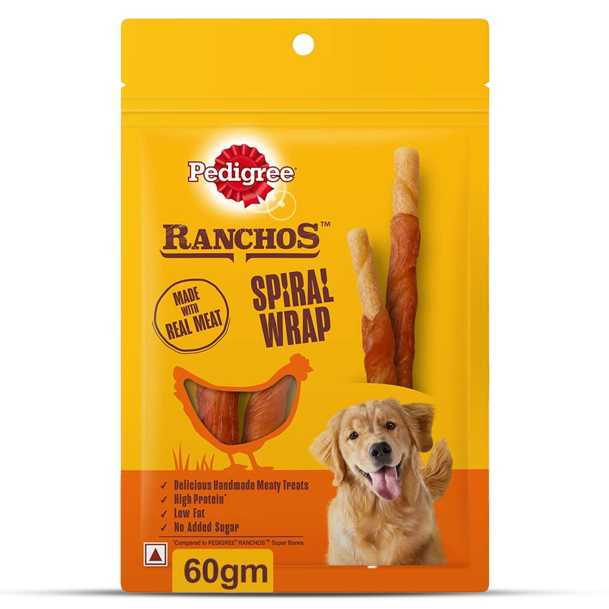 717E0r706WL.716muWbBS5L.jpg Pedigree Ranchos Spiral Wrap (1+ Years) Dog Treats, Chicken & Smokey Lamb Flavour, 60 g, Rich in Protein & Low in Fat With No Added Sugar - Image 1