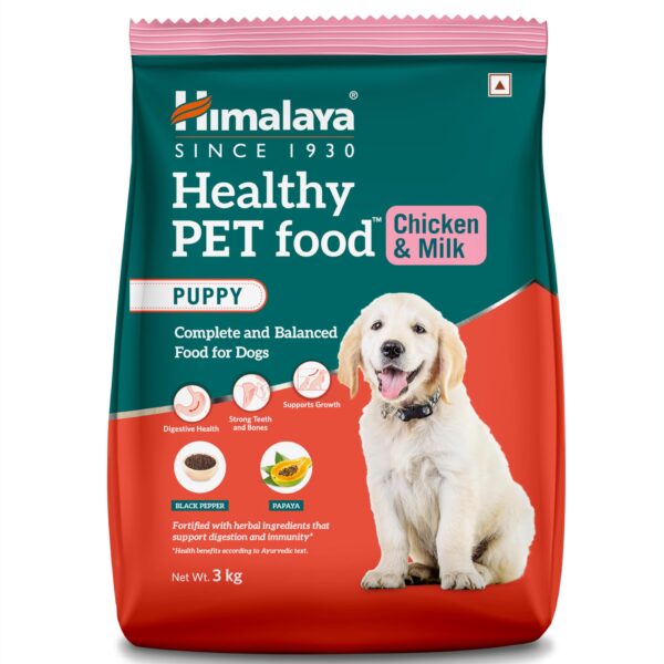 Himalaya Healthy PET Food for Puppies | Chicken & Milk | 3kg | Complete & Balanced Nutrition with Black Pepper, Oats & Papaya