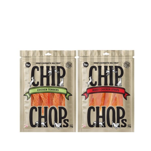 Chip Chop Dog Treats Combo Pack – High Protein Chicken Dog Treats, Roast Chicken Strips & Chicken Tenders Slice, Healthy Training Treats for Dogs, Easily Digestible Snacks for All Breeds – 70g Each