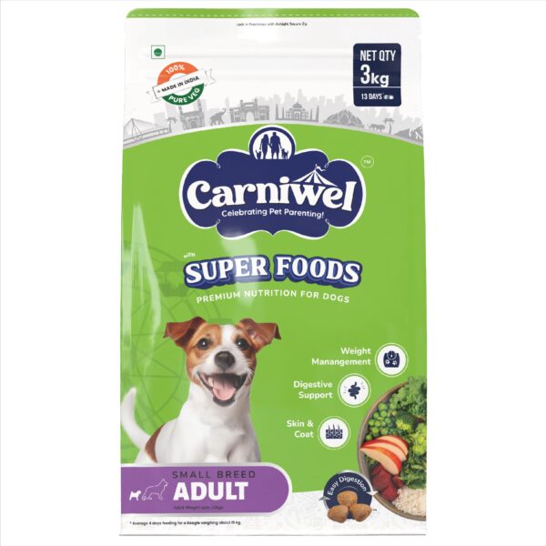 Carniwel Superfoods Adult Dry Dog Food 3 kg | 100% Vegetarian | Fresh & Natural Ingredients | Highly Palatable | GMO Free | Premium Nutrition for Small Dogs