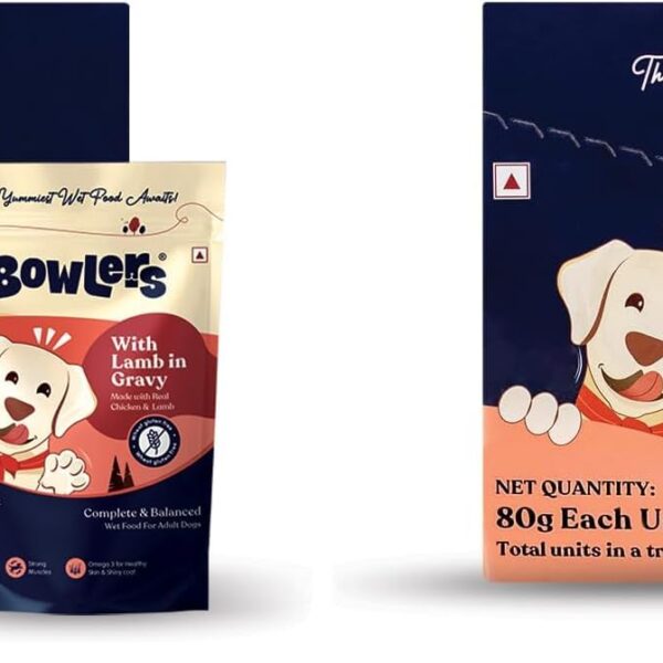 Bowlers Adult Wet Dog Food | Lamb in Gravy |80 GMS (Pack of 24)| Gluten Free | Supports Hydration | Smooth Digestion & Healthy Coat