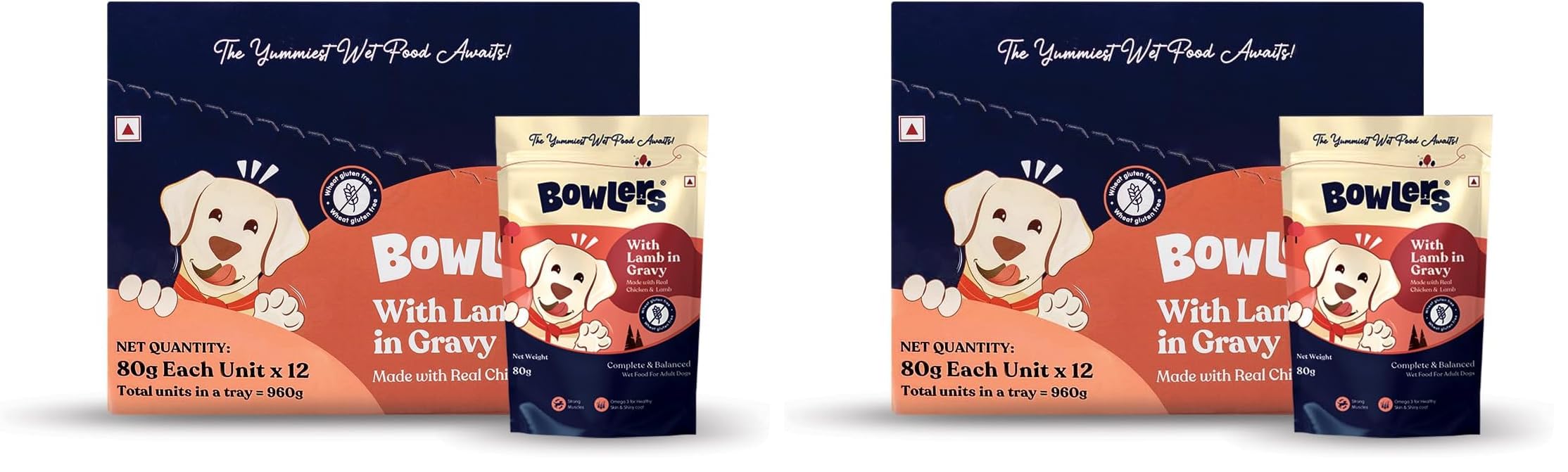 71BfYXpBNL.716muWbBS5L.jpg Bowlers Adult Wet Dog Food | Lamb in Gravy |80 GMS (Pack of 24)| Gluten Free | Supports Hydration | Smooth Digestion & Healthy Coat - Image 1