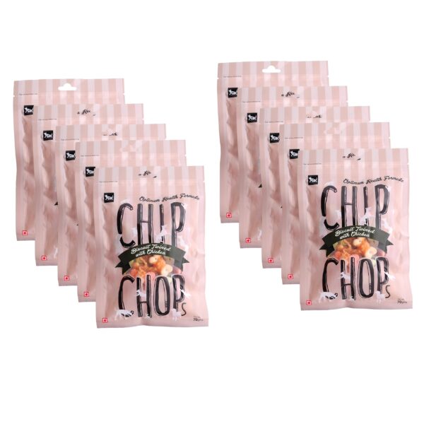 Chip Chops Biscuit Twined with Chicken Dog Treats - 70g (Pack of 10) Healthy, Tasty, High-Protein Snacks for Training & Rewards | Suitable for All Breeds | Sold by Foodie Puppies with Free Keyring