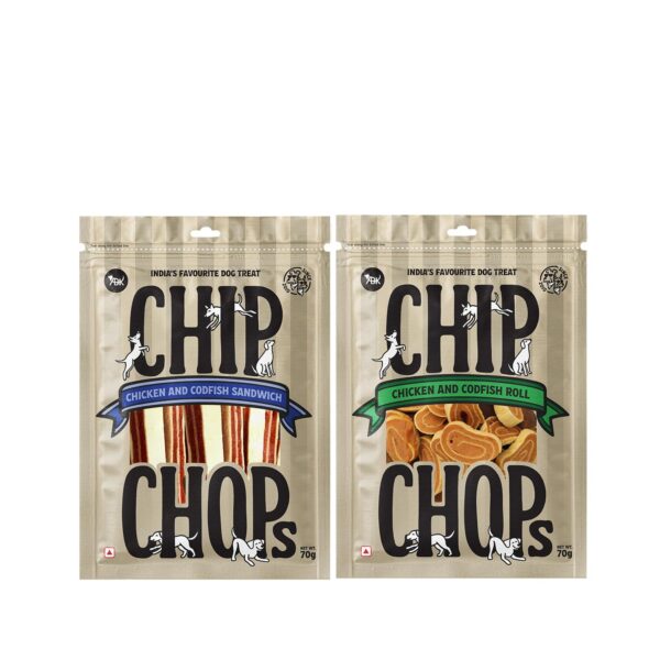 Chip Chop Dog Treat Combo Pack 70g Each – Chicken Codfish Sandwich & Rolls, High Protein Dog Treats for Training & Reward, Healthy Digestible Dog Snacks for All Breeds