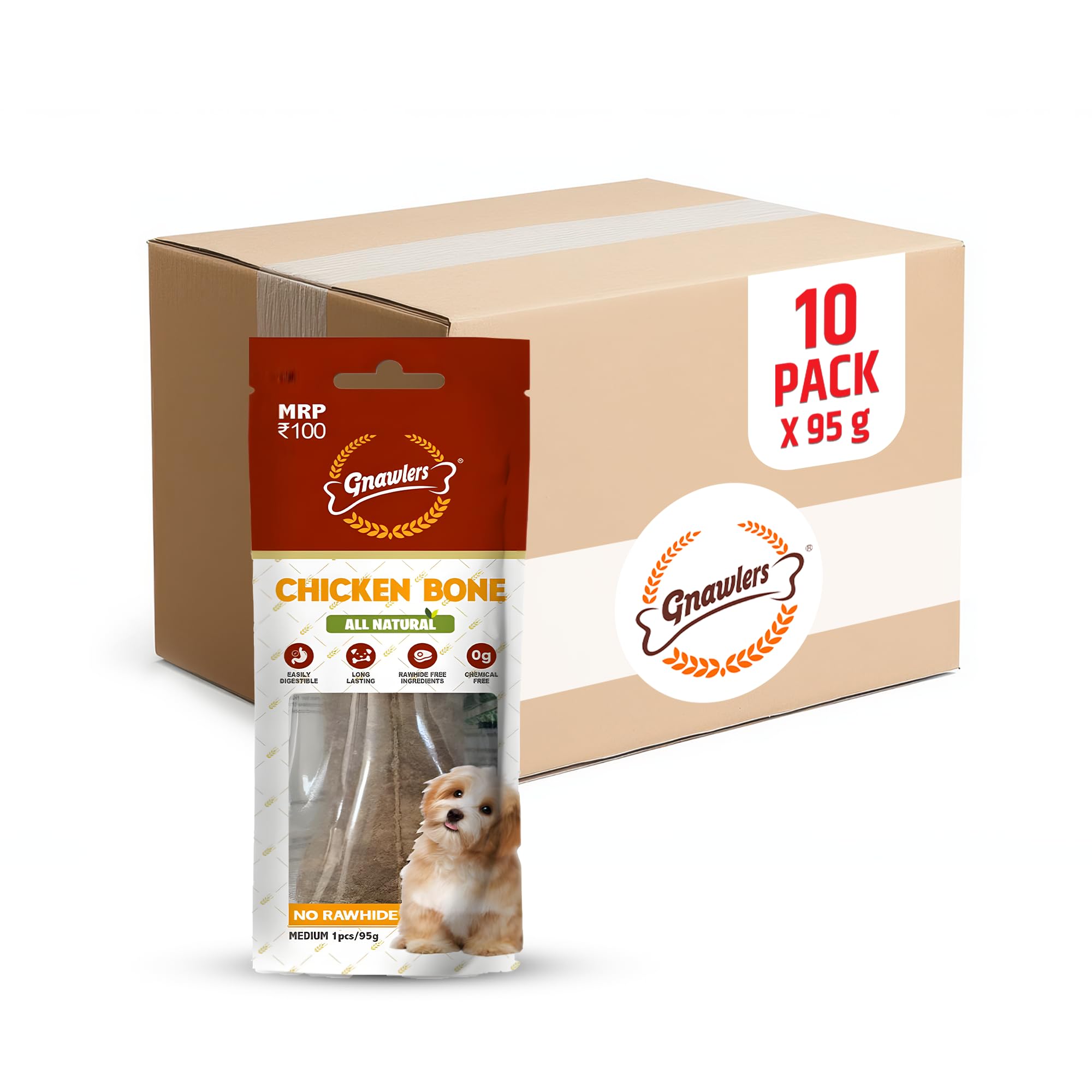 71DcPXVLWNL.716muWbBS5L.jpg Bone, Medium, Chicken, 95 g (Pack of 10) - Image 1