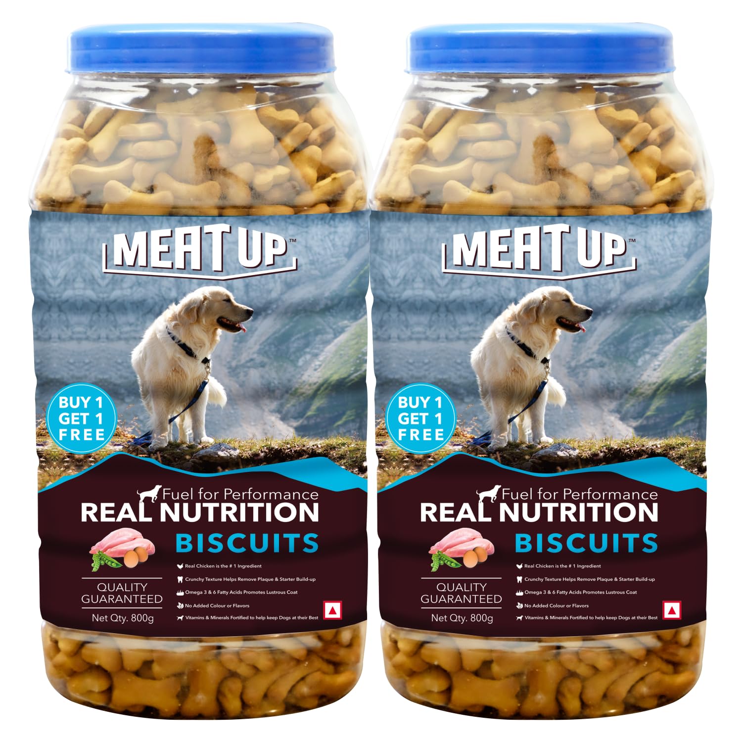 71GUsQ58G8L.716muWbBS5L.jpg Meat Up Dog Treats Biscuits (2 x 800g Free), Total 1.6kg | Real Chicken & Milk Flavour | Helps Maintain Clean Teeth | Promotes Lustrous Coat | Complete & Balanced Nutrition (All Life Stages) - Image 1