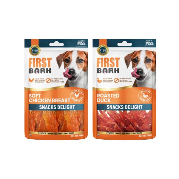 Dog Treats for Adult Dog & Puppy – Snack Delights Chicken & Duck Jerky for Dogs, Small Dogs & Shih Tzu | Dog Snacks & Puppy Treats – Soft Chicken Breastx1 + Roasted Duckx1 (70g)