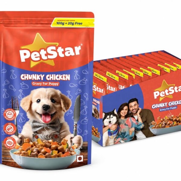 PETSTAR Mankind Puppy Wet Dog Food (High Protein) Chunky Chicken Gravy, 120g (Pack of 15) | Made with Real Chicken & Veggies |Puppy Dog Food| No Artificial Flavors