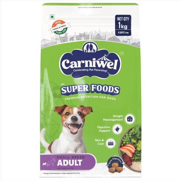 Carniwel Superfoods Adult Dry Dog Food 1Kg | 100% Vegetarian | Fresh & Natural Ingredients | Highly Palatable | GMO Free | Premium Nutrition for Small Dogs