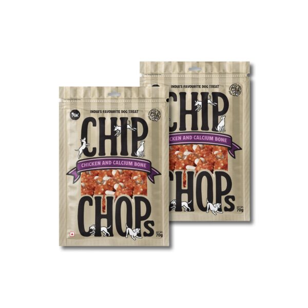 Chip Chops Chicken & Calcium Bone Dog Treat, Easily Digestible, Healthy Dog Treat, Perfect for Snacks, Suitable for All Dog Breeds,Each 70gm (Pack of 2)