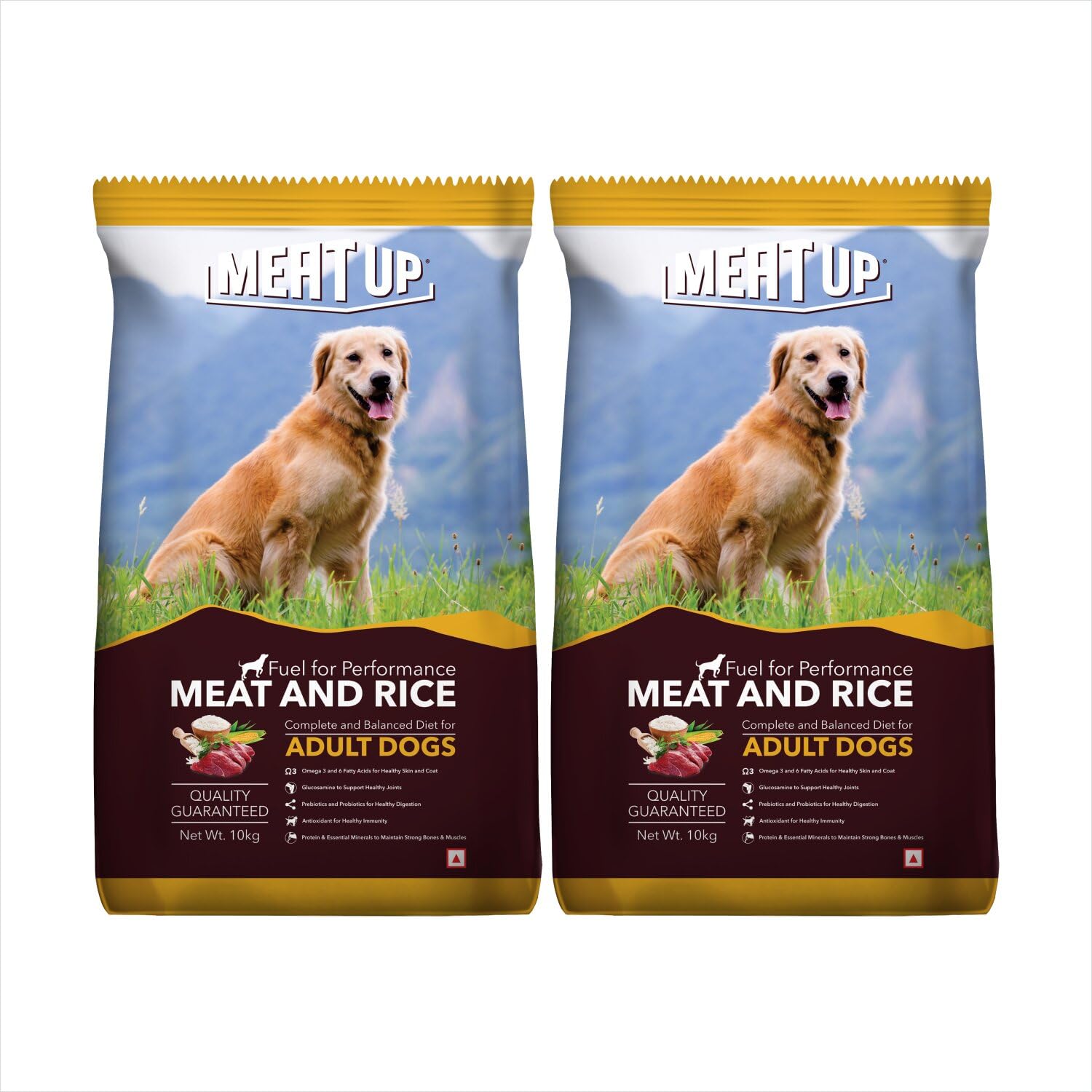 71JaHkyDa2L.716muWbBS5L.jpg Meat Up Adult Dry Dog Food 20kg (10kg + 10kg) | Meat & Rice Flavor | Supports Healthy Skin & Coat | Enriched with Antioxidants, Vitamins and Minerals - Image 1