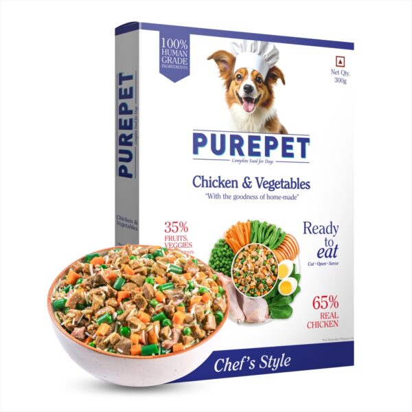 Purepet Fresh Dog Food 300g | Chicken & Vegetables for Adults & Puppies | High Protein, 65% Real Chicken, 35% Fruits & Veggies | No Preservatives | Ready to Serve | All Breeds | Single Meal Pack
