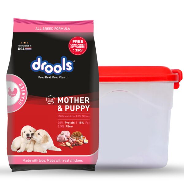 Mother & Puppy Dry Dog Food 1kg Free with Container | Chicken and Egg Flavour | Better Digestibility | Complete & Balanced Nutrition | Increased Protein & Energy for Growth