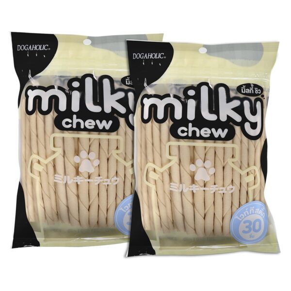 Dogaholic Milky Chew Dog Treats Real Chicken and Milk Protein Rich Dog Snacks Healthy Chewy Dog Treats for Puppies & Adult Dogs Calcium Rich Training Reward Treats (Pack of 2, Stick Style)