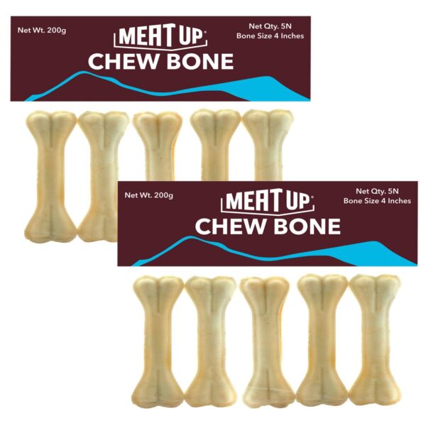Meat Up Pressed Chew Bones Dogs Treats 10.16 cm, 200g + 200g Total 400g Pack