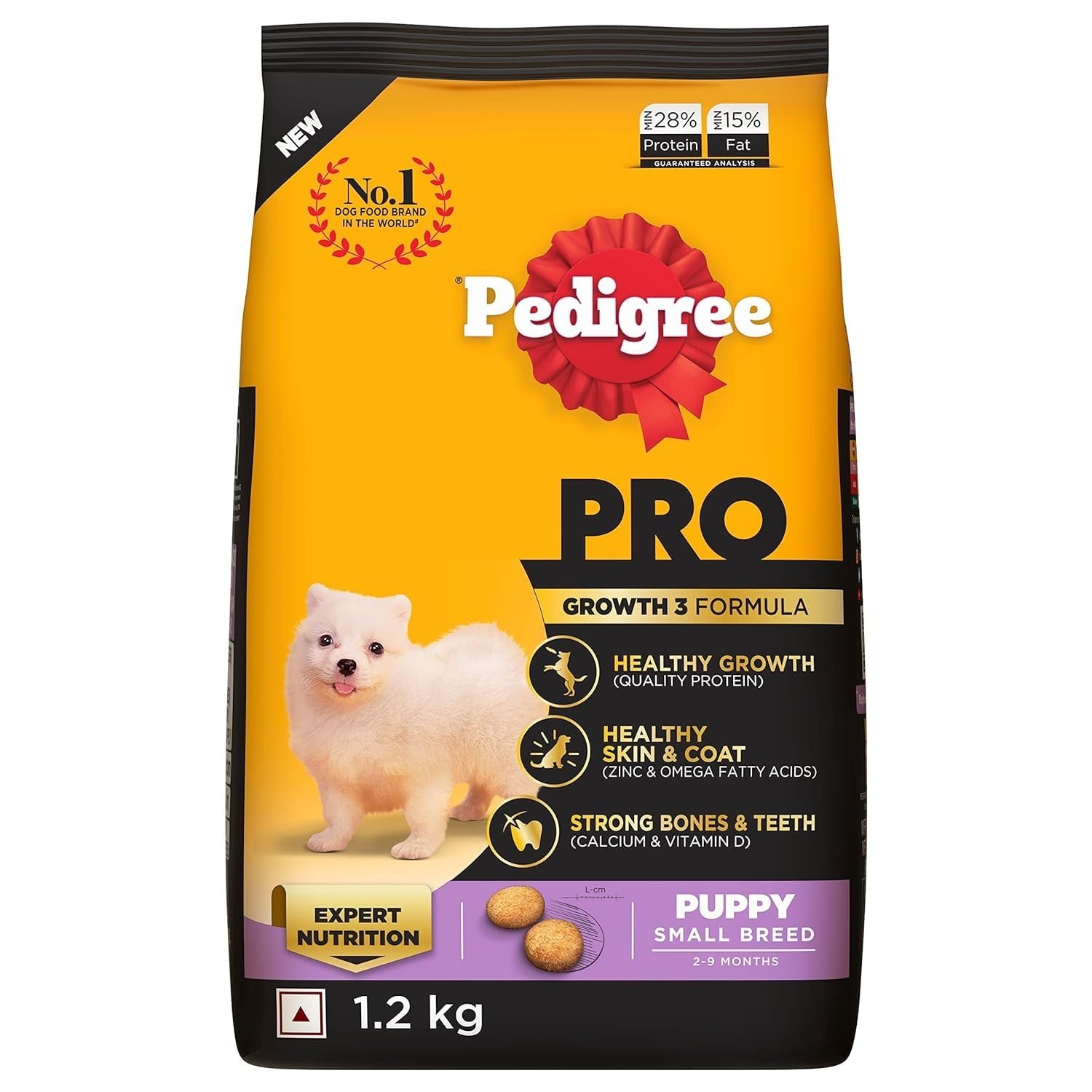 71M0msAI1L.716muWbBS5L.jpg Pedigree PRO Puppy Small Breed, 1.2 kg Dry Dog Food, Vet Trusted Brand, Expert Nutrition, Quality Protein, 33% More Nutrients (2-9 Months) - Image 1
