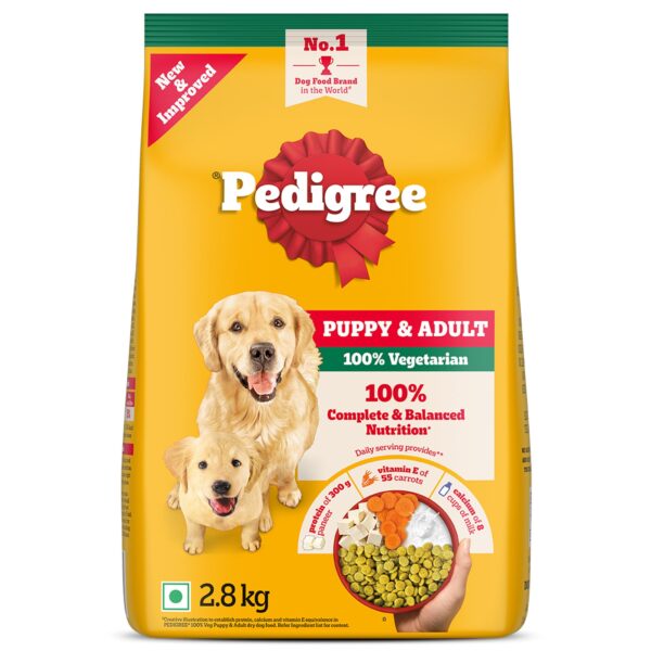 Pedigree Adult & Puppy Dry Dog Food, 100% Vegetarian, 2.8 kg, Contains 37 Essential Nutrients, 100% Complete & Balanced Food for Adult Dogs