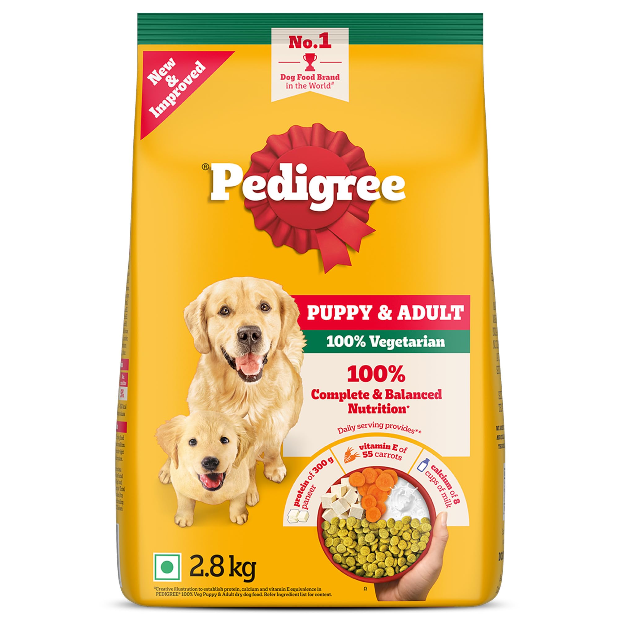 71M1b3Oh15L.716muWbBS5L.jpg Pedigree Adult & Puppy Dry Dog Food, 100% Vegetarian, 2.8 kg, Contains 37 Essential Nutrients, 100% Complete & Balanced Food for Adult Dogs - Image 1
