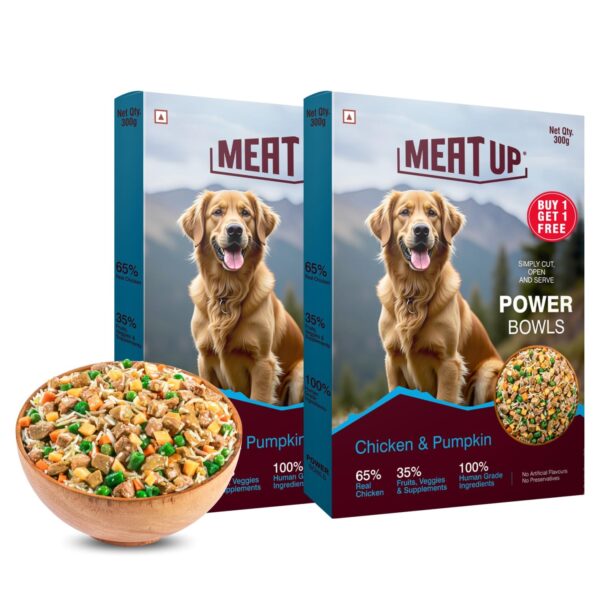 Meat Up Fresh Dog Food Chicken & Pumpkin 300g | High Protein, 65% Real Chicken, 35% Fruits & Veggies | No Preservatives | Ready to Serve | Single-Serve Meal
