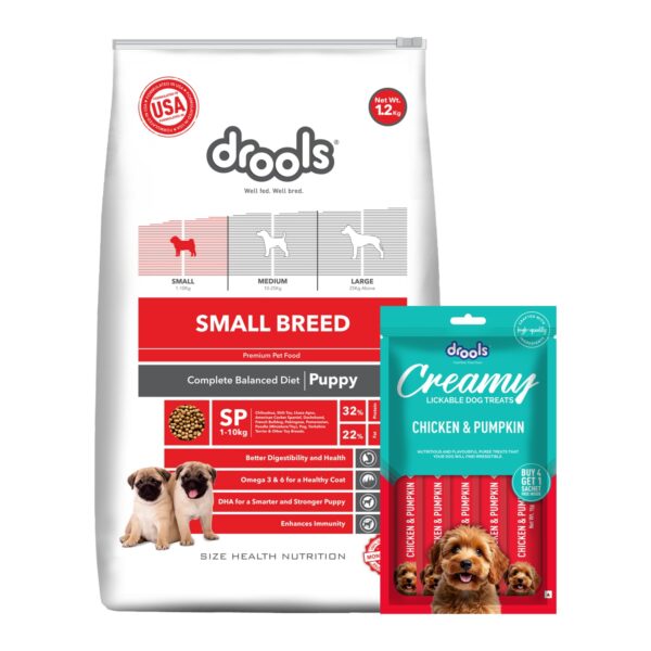 Small Breed Puppy Dog Food, 1.2kg + Free Creamy Dog Treat (75g) | Chicken Flavour | Protein in Every Bite | Small Kibble Size, Easy to Pick | Energy Dense