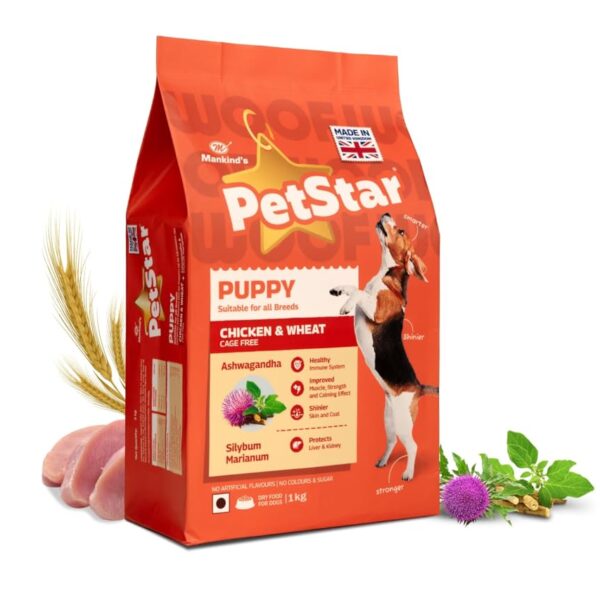 Mankind Petstar Puppy Dry Dog Food (High Protein) Chicken & Wheat Flavor, 1kg (Pack of 3) | Improves Muscle & Strength, Supports Immunity, Protects Liver & Kidney