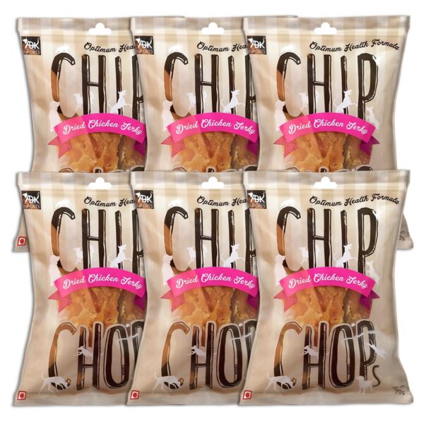 Chip Chops Sun Dried Chicken Jerky Dog Treat, Easily Digestible, Healthy Dog Treat, Perfect for Snacks, Suitable for All Dog Breeds, (Pack of 6) - Each 70gm