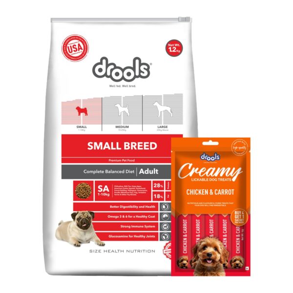 Small Breed Adult Premium Dog Food 1.2kg with 75g Creamy Treat | Chicken Flavour | Tailored Nutrition for Small Dogs | Supports Digestion | Strong Muscles & Healthy Coat