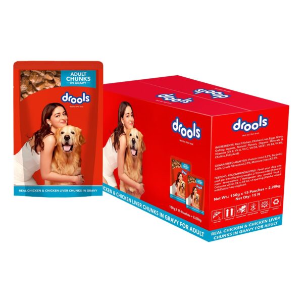 Adult Wet Dog Food 2.25kg (150g x 15) Pack of 15 | Real Chicken and Chicken Liver Chunks in Gravy | Better Digestibility & Health | Healthy Skin & Coat | Maintains Joint Health