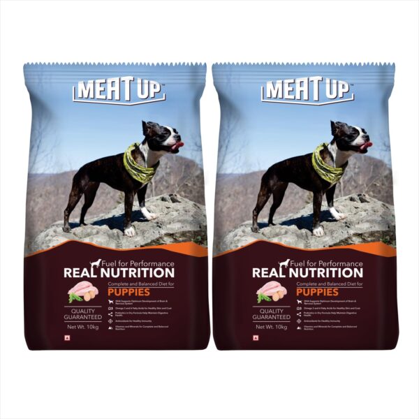 Meat Up Puppy Dry Dog Food 20kg (10kg + 10kg) | Real Chicken Flavor | Supports Brain & Nervous System Development | Promotes Digestive Health | Enriched with Vitamins and Minerals