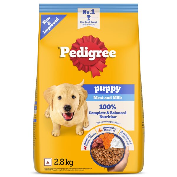 Pedigree Puppy Dry Dog Food, Meat & Milk, 2.8 kg, Contains 37 Essential Nutrients, 100% Complete & Balanced Food for Puppies