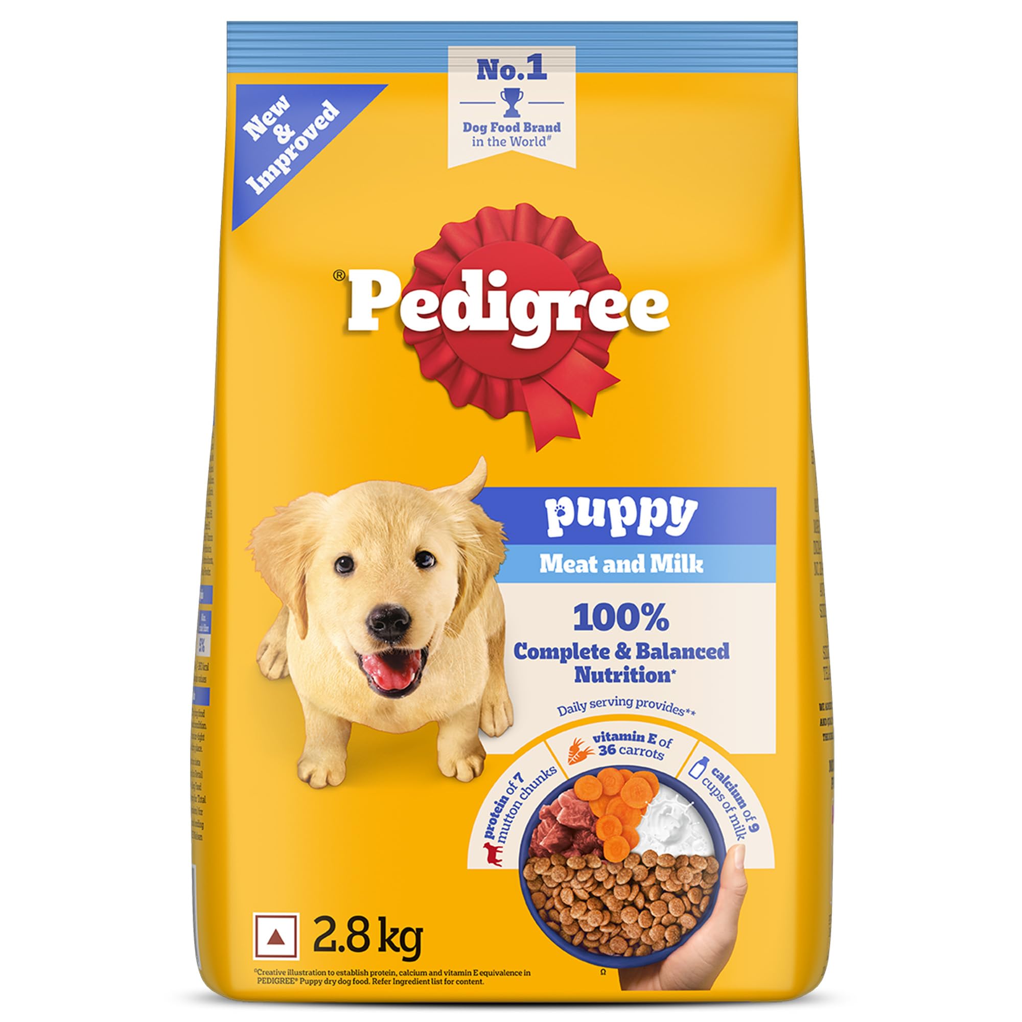 71RdCfKhUNL.716muWbBS5L.jpg Pedigree Puppy Dry Dog Food, Meat & Milk, 2.8 kg, Contains 37 Essential Nutrients, 100% Complete & Balanced Food for Puppies - Image 1