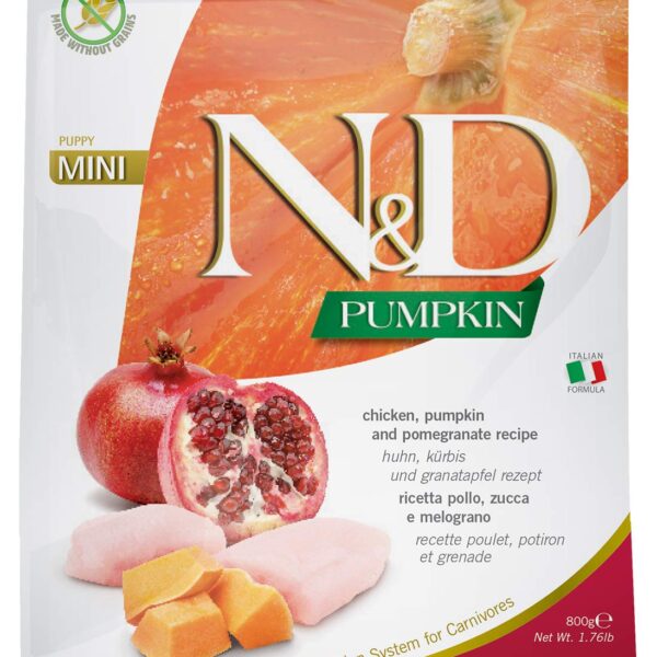 Farmina N&D Pumpkin Puppy Mini Dog Food | Chicken, Pumpkin & Pomegranate |Rich in Anti-oxidants| Complete Food for Puppies | 0.8kg | No Artificial Preservatives