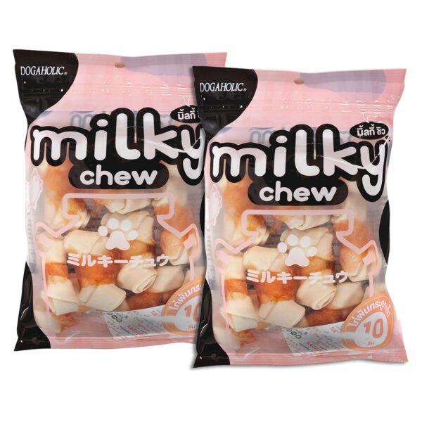 Dogaholic Milky Chew Dog Treats Real Chicken and Milk Protein Rich Dog Snacks Healthy Chewy Dog Treats for Puppies & Adult Dogs Calcium Rich Training Reward Treats (Pack of 2, Chicken Bone Style)