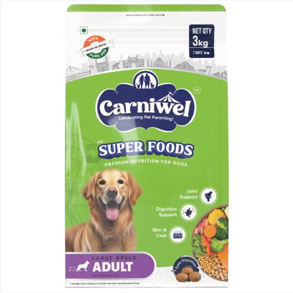 Carniwel Superfoods Adult Dry Dog Food 3 kg | 100% Vegetarian | Fresh & Natural Ingredients | Highly Palatable | GMO Free | Premium Nutrition for Large Dogs