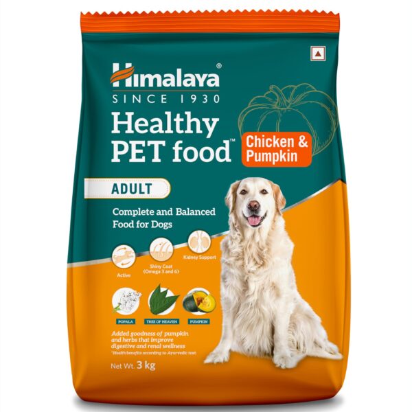 Himalaya Healthy PET Food for Adult Dogs | Chicken & Pumpkin | 3kg | Complete & Balanced Nutrition with Mountain Knot Grass, Tree of Heaven, Guduchi & Pumpkin