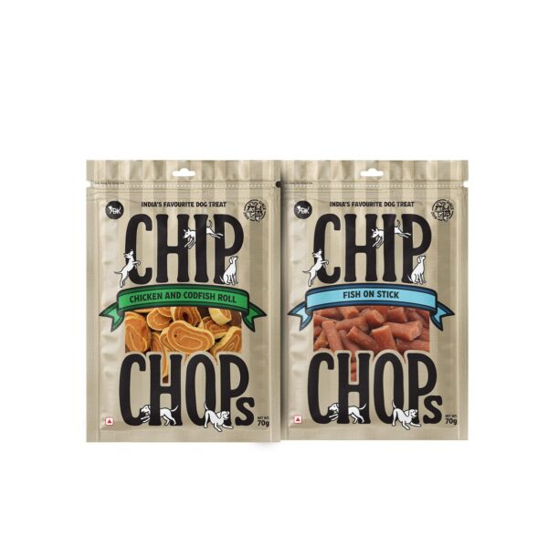 Chip Chops Dog Treat Combo 70g x 3 | High Protein Dog Treats, Chicken & Codfish Rolls with Fish Stick | Healthy, Natural & Digestible Training Snacks for Puppies & Adult Dogs