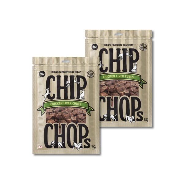 Chip Chops Chicken Liver Cubes Dog Treats for Dogs, Healthy Protein Rich Dog Snacks, Easily Digestible Training Reward Treats for Puppies & Adult Dogs, 70gm Each Pack of 2