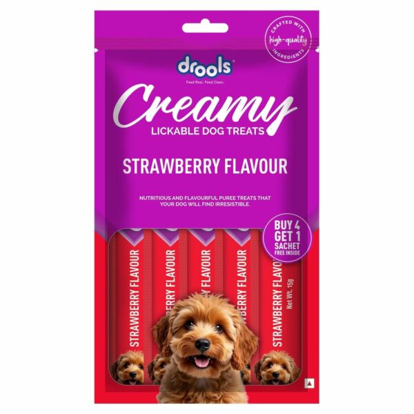 All Life Stages Dog Treats Creamy 5 Sticks Tasty & Nutritious Snack for All Breeds (15g x5) 75g | Strawberry Flavour | Ideal for Training | Supports Hydration | Boost Muscle Health