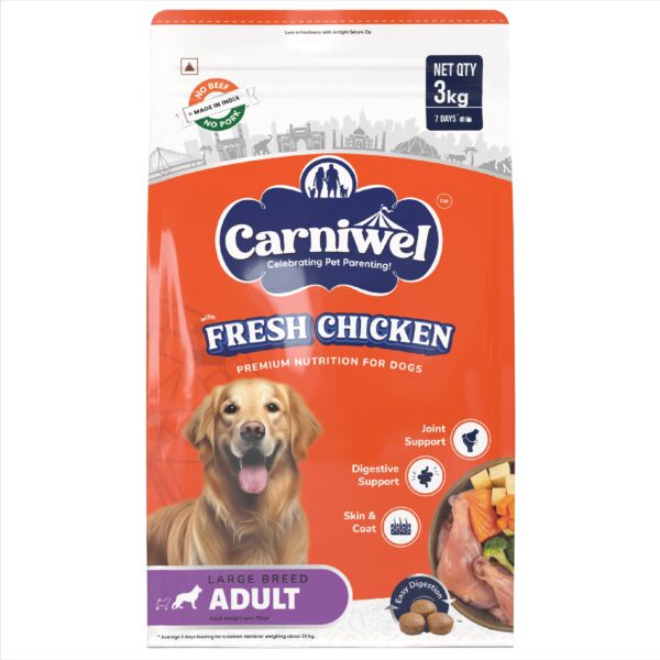 Carniwel Fresh Chicken Adult Dry Dog Food 3kg | Natural Ingredients for Optimal Skin & Coat Health | Highly Palatable | Supports Joint Health | Tailored, Premium Nutrition for Large Dogs