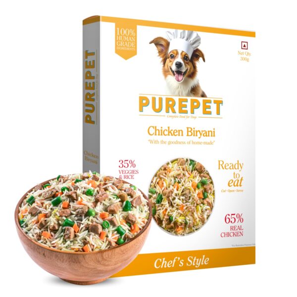 Purepet Fresh Dog Food 300g | Chicken Biryani for Adults & Puppies | High Protein, 65% Real Chicken, 35% Veggies & Rice | No Preservatives | Ready to Serve | All Breeds | Single Meal Pack