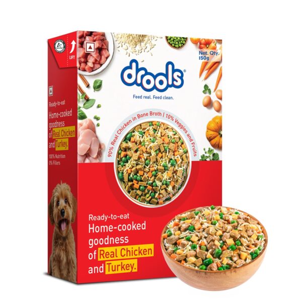 Dog Fresh Food Tetra Pak Chicken & Turkey, for Adult & Puppy, 150g | High Protein, 90% Real Meat | No Preservatives | Retains Freshness & Flavours | Ready to Serve | One Pack Per Meal