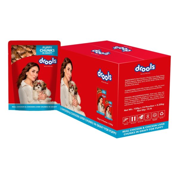 Puppy Wet Dog Food 2.25kg (150g x 15 Packs) | Real Chicken & Chicken Liver Chunks in Gravy | Better Digestibility & Overall Health | Supports Healthy Skin & Coat | Maintains Joint Health